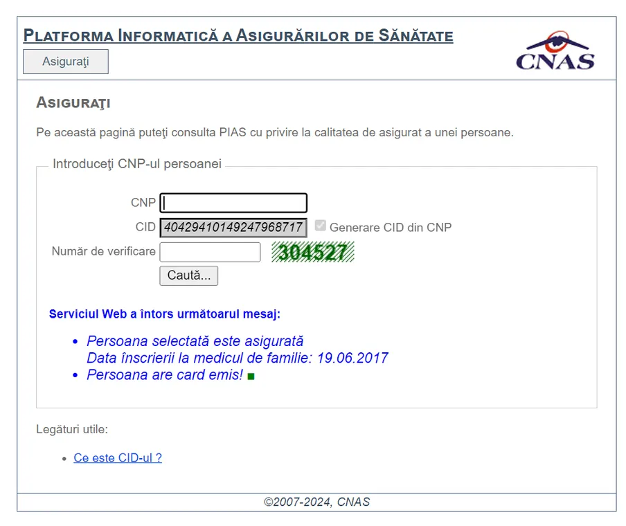 verificare asigurat prin cnp